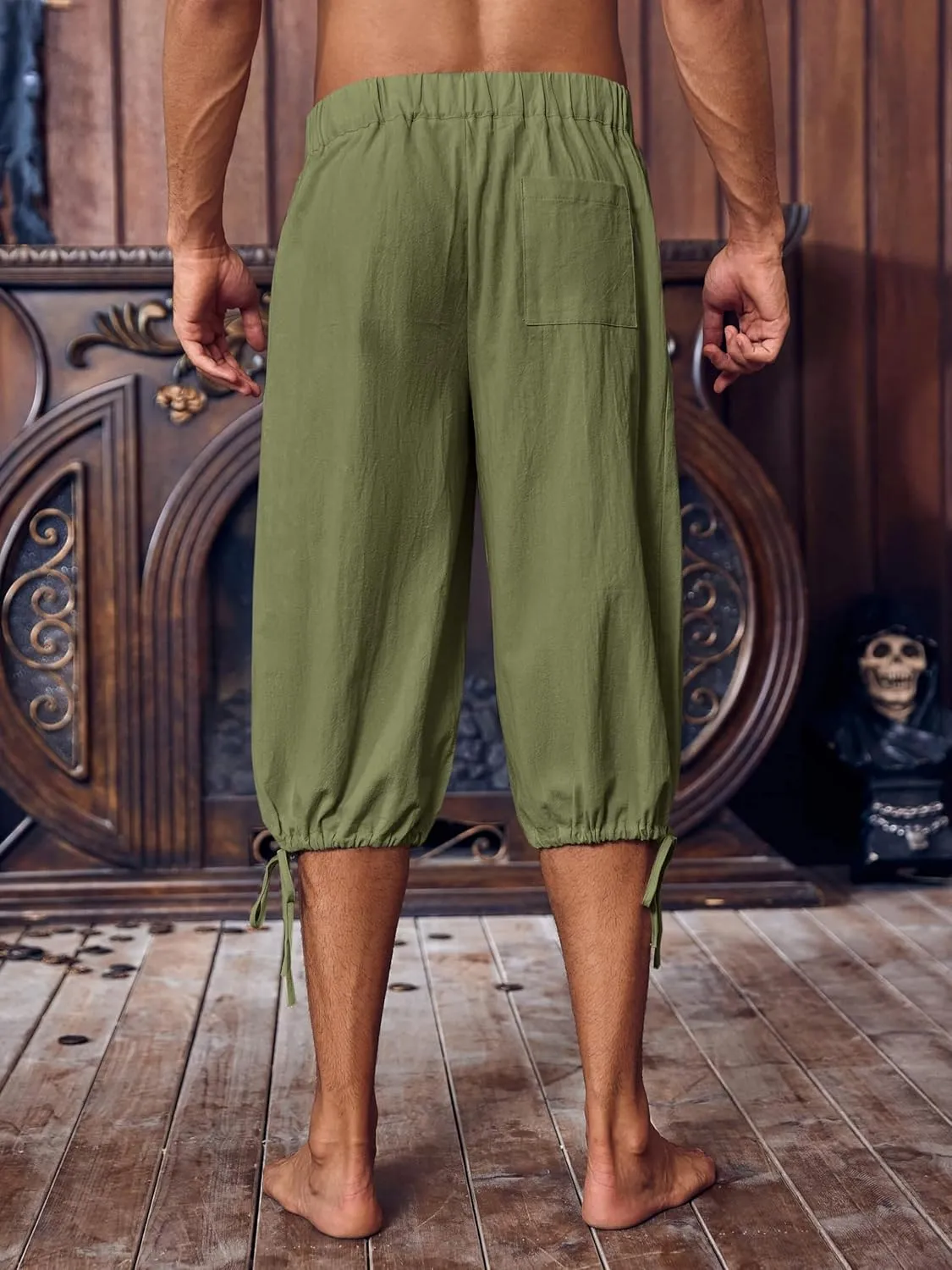 Gafeng Mens Pirate Pants Renaissance Medieval Colonial Costume Knight Halloween LARP Lace Up Shorts