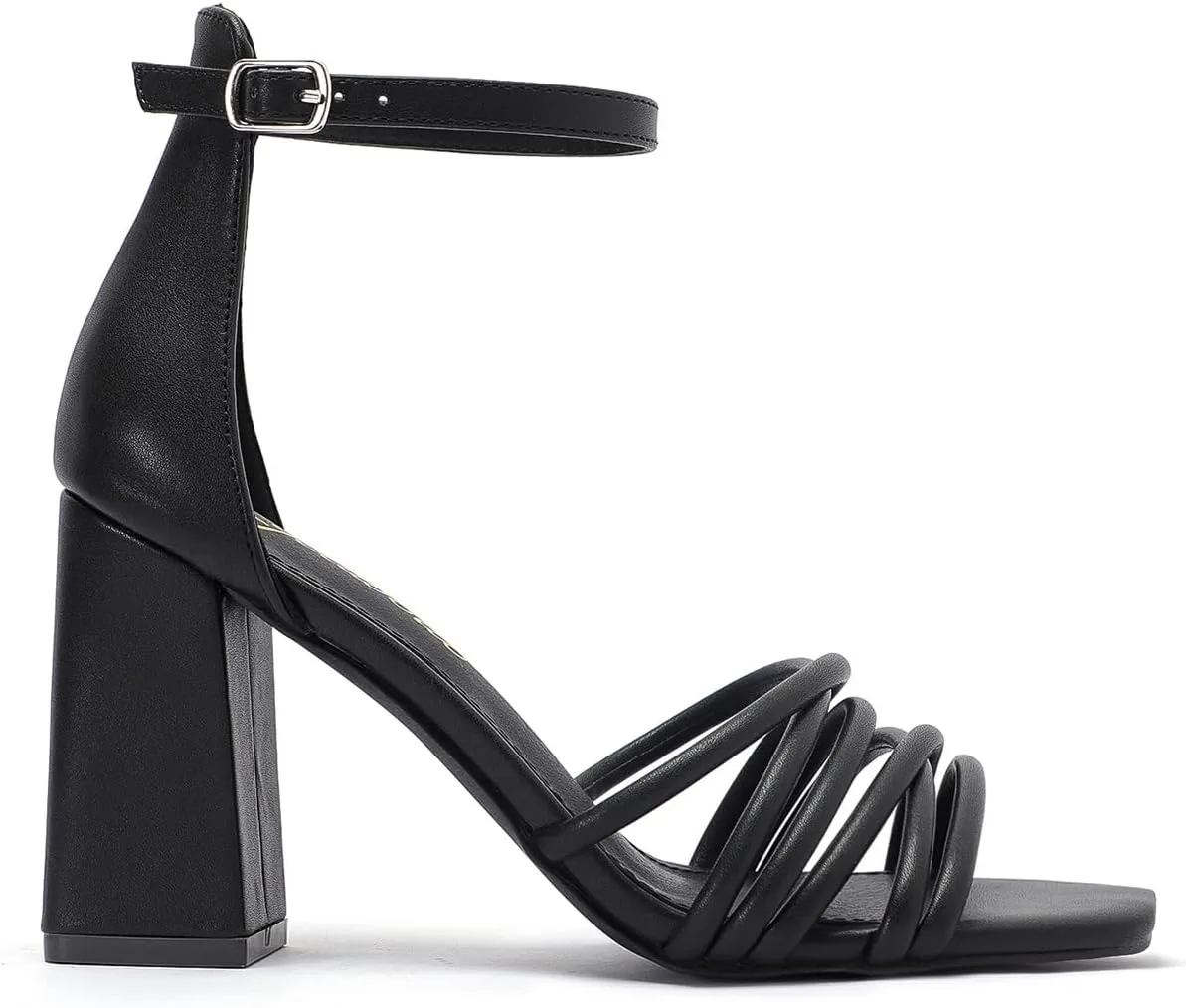 geluboao Heels for Women Strappy Lace Up Chunky Block High Heeled Sandals Square Open Toe Ankle Buckle Strap Sandals Wedding Party Dress Heels
