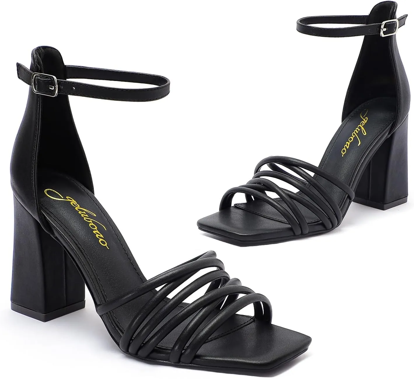 geluboao Heels for Women Strappy Lace Up Chunky Block High Heeled Sandals Square Open Toe Ankle Buckle Strap Sandals Wedding Party Dress Heels