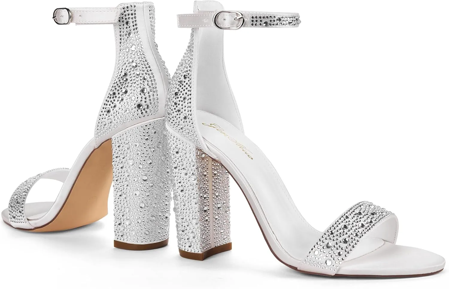 GENSHUO Women's 4-inch Chunky High Heel Sandals with Ankle Strap,Party Wedding Bridal Shoes