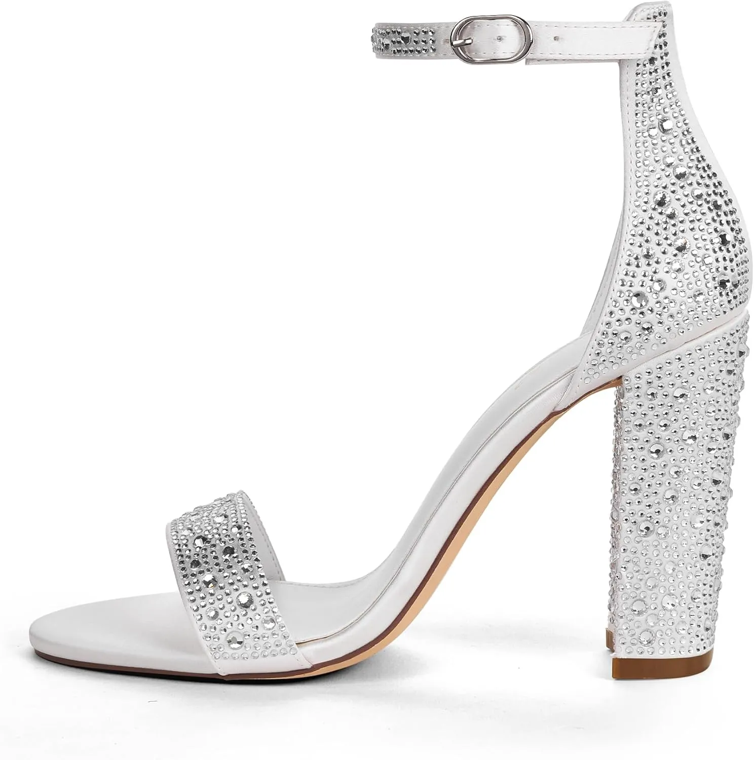 GENSHUO Women's 4-inch Chunky High Heel Sandals with Ankle Strap,Party Wedding Bridal Shoes