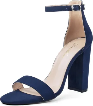 GENSHUO Women's 4-inch Chunky High Heel Sandals with Ankle Strap,Party Wedding Bridal Shoes