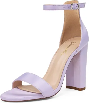 GENSHUO Women's 4-inch Chunky High Heel Sandals with Ankle Strap,Party Wedding Bridal Shoes