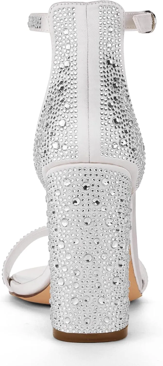 GENSHUO Women's 4-inch Chunky High Heel Sandals with Ankle Strap,Party Wedding Bridal Shoes