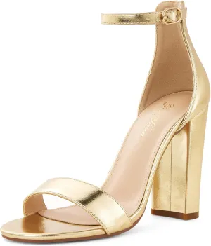 GENSHUO Women's 4-inch Chunky High Heel Sandals with Ankle Strap,Party Wedding Bridal Shoes