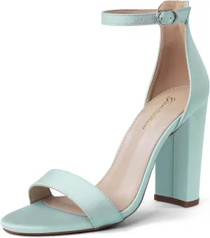 GENSHUO Women's 4-inch Chunky High Heel Sandals with Ankle Strap,Party Wedding Bridal Shoes