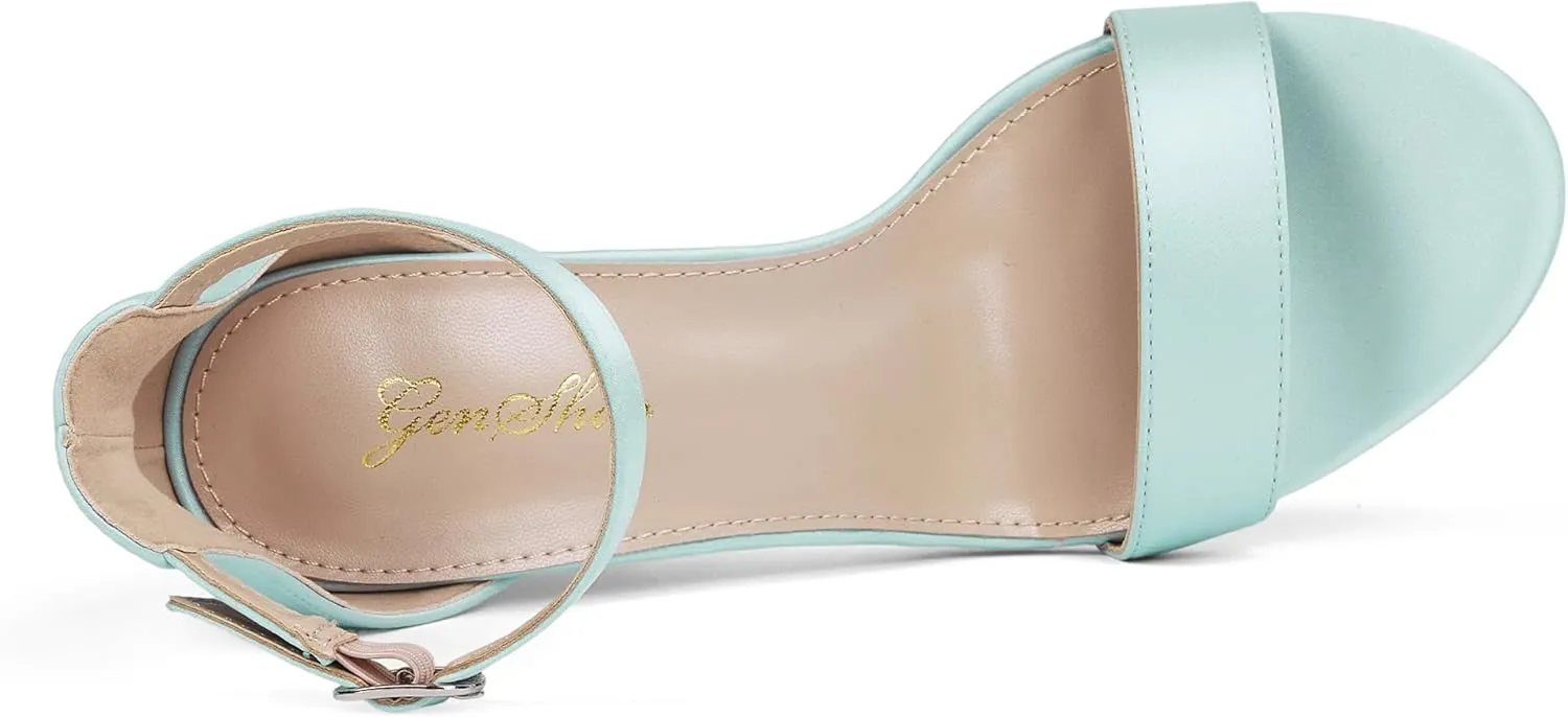 GENSHUO Women's 4-inch Chunky High Heel Sandals with Ankle Strap,Party Wedding Bridal Shoes