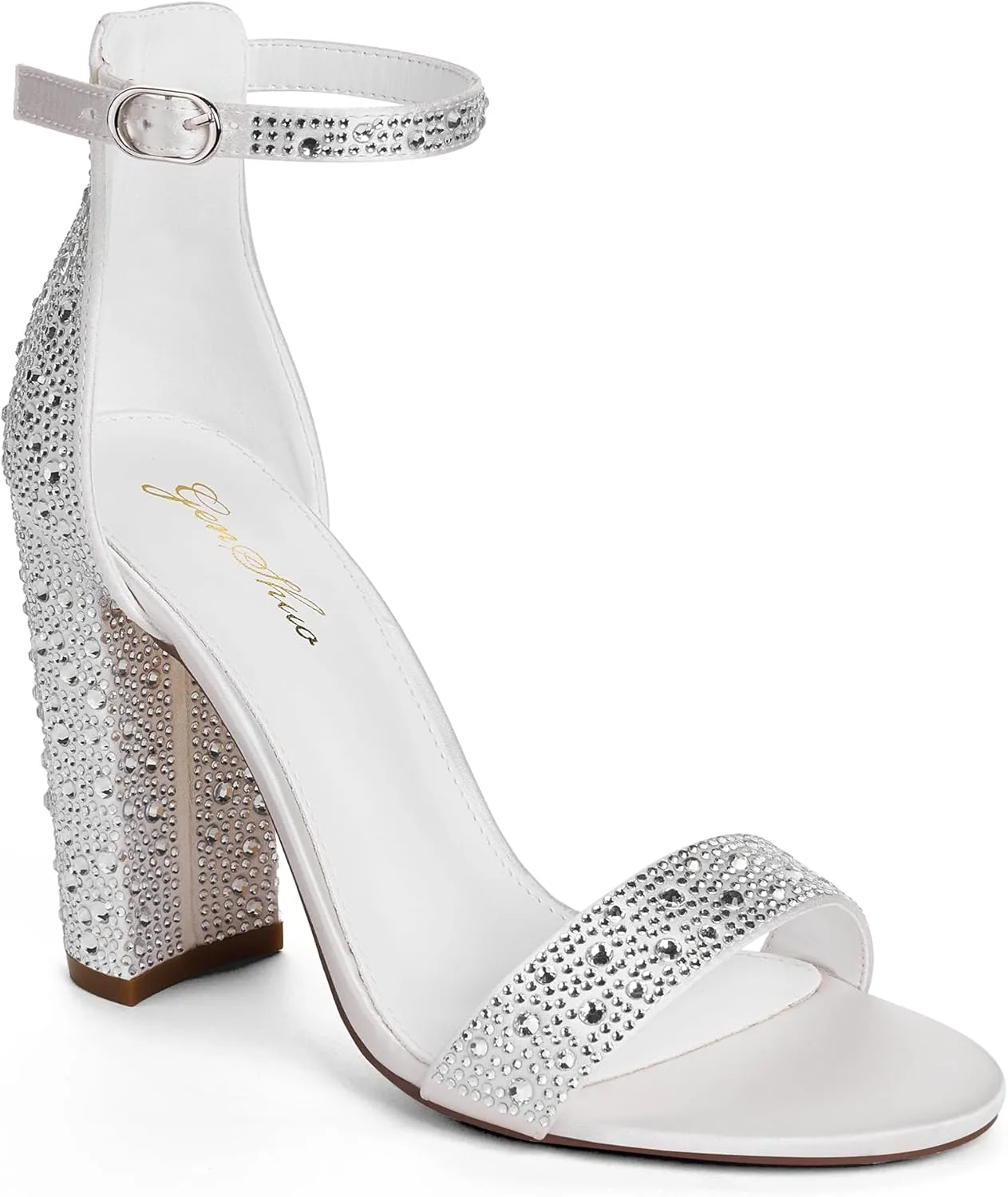 GENSHUO Women's 4-inch Chunky High Heel Sandals with Ankle Strap,Party Wedding Bridal Shoes