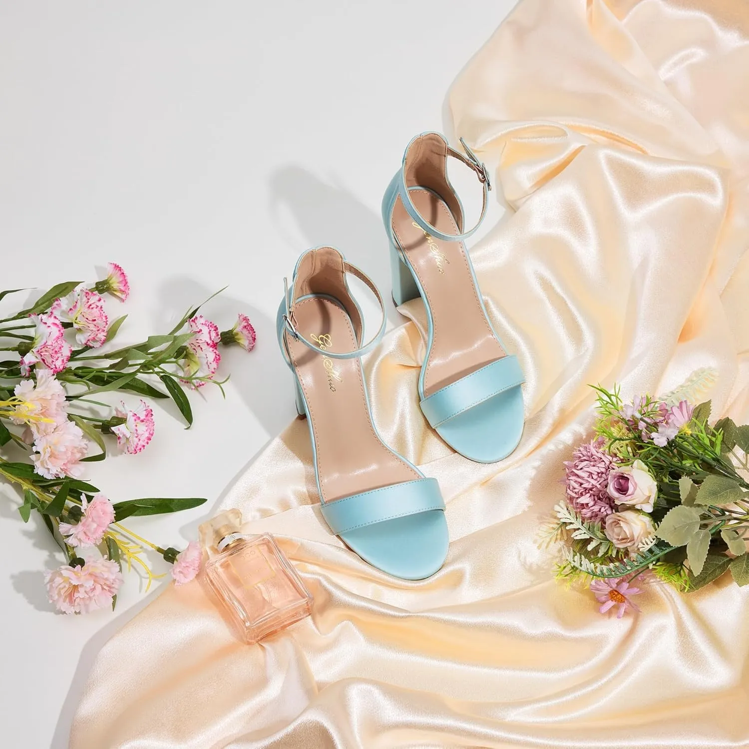 GENSHUO Women's 4-inch Chunky High Heel Sandals with Ankle Strap,Party Wedding Bridal Shoes
