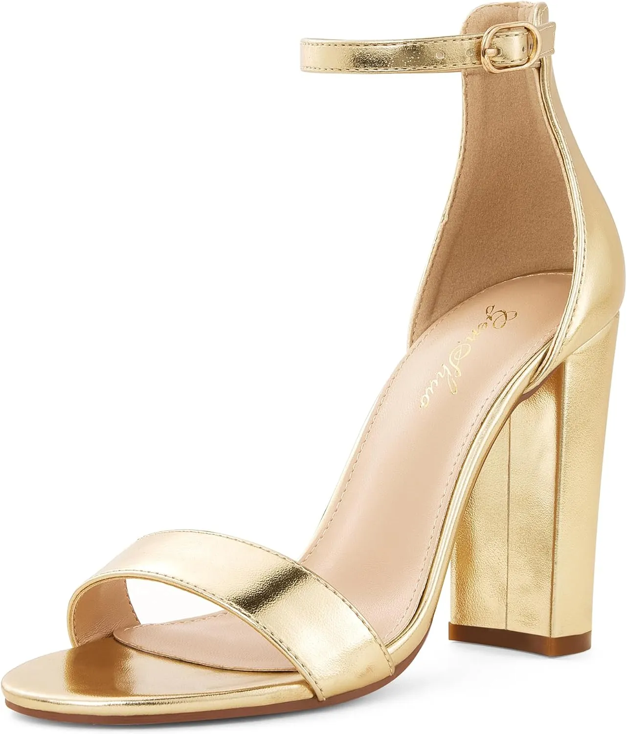 GENSHUO Women's 4-inch Chunky High Heel Sandals with Ankle Strap,Party Wedding Bridal Shoes