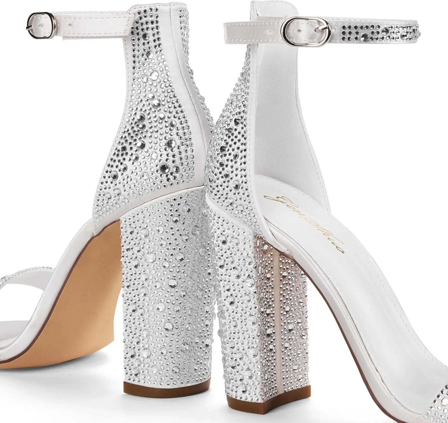 GENSHUO Women's 4-inch Chunky High Heel Sandals with Ankle Strap,Party Wedding Bridal Shoes