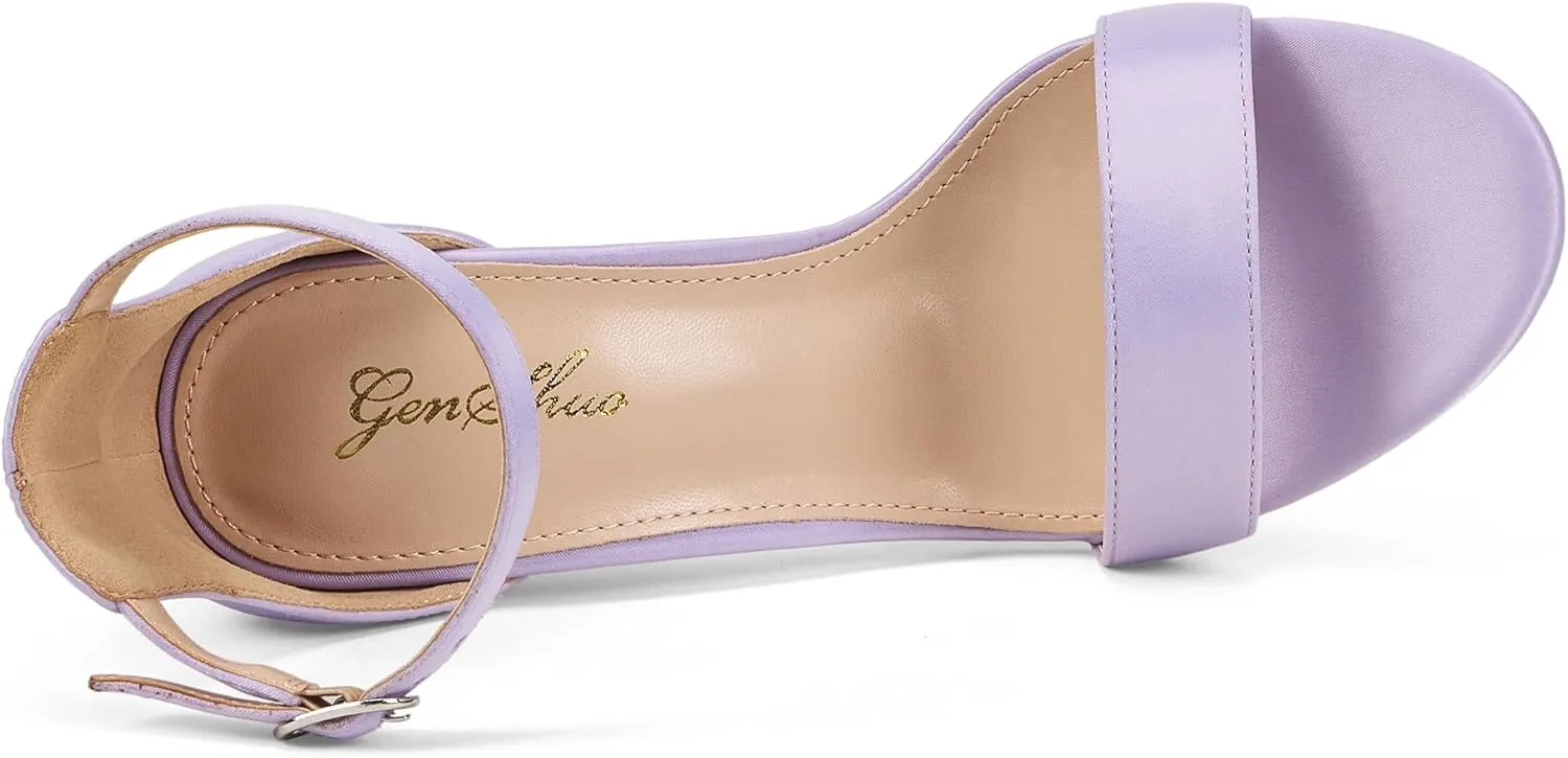 GENSHUO Women's 4-inch Chunky High Heel Sandals with Ankle Strap,Party Wedding Bridal Shoes