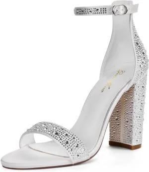 GENSHUO Women's 4-inch Chunky High Heel Sandals with Ankle Strap,Party Wedding Bridal Shoes