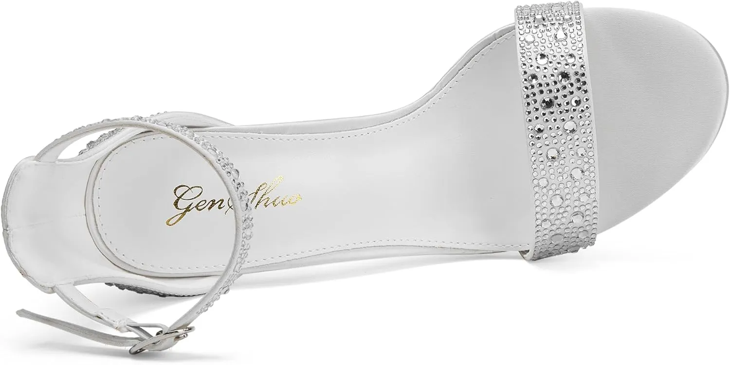 GENSHUO Women's 4-inch Chunky High Heel Sandals with Ankle Strap,Party Wedding Bridal Shoes