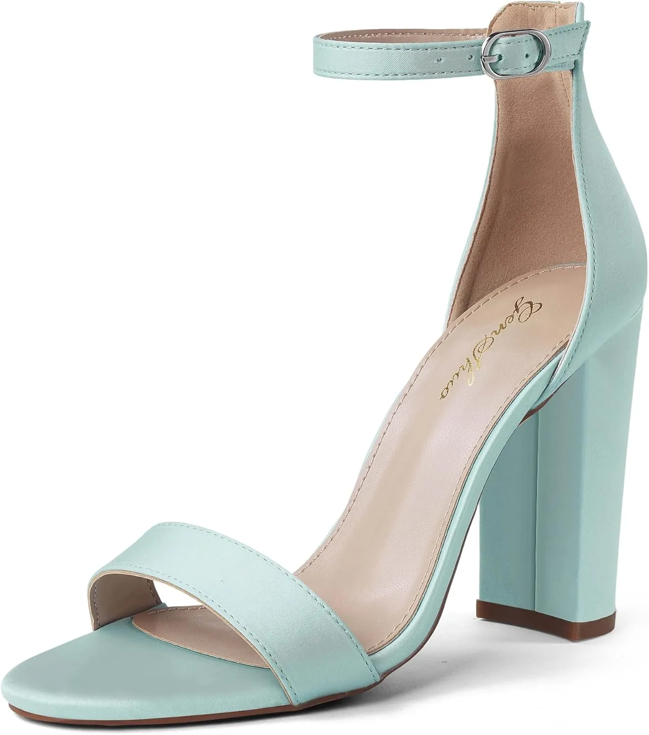 GENSHUO Women's 4-inch Chunky High Heel Sandals with Ankle Strap,Party Wedding Bridal Shoes