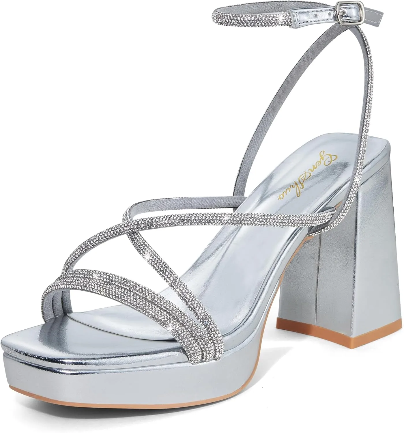 GENSHUO Women's Chunky Platform High Heel Sandals with Ankle Strap and Open Square Toe - 4 Inches Heels