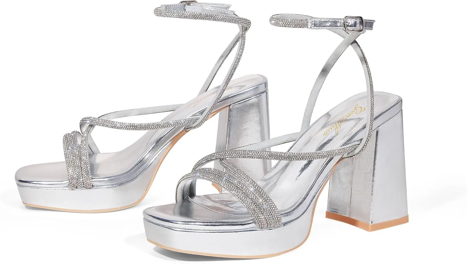 GENSHUO Women's Chunky Platform High Heel Sandals with Ankle Strap and Open Square Toe - 4 Inches Heels