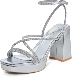 GENSHUO Women's Chunky Platform High Heel Sandals with Ankle Strap and Open Square Toe - 4 Inches Heels
