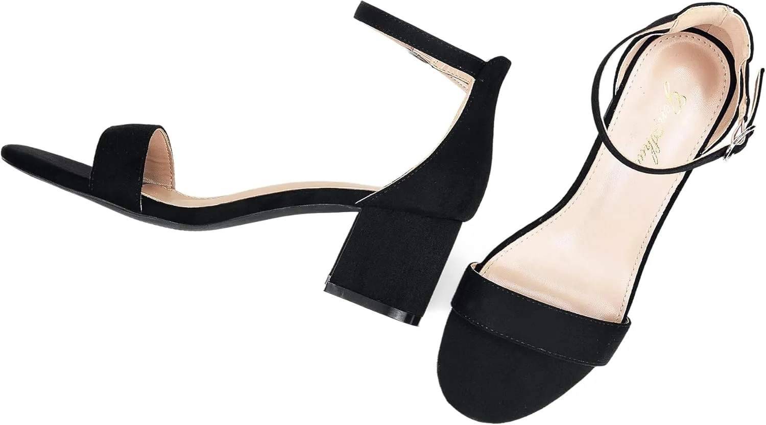 GENSHUO Women's Low Kitten Heel Sandals Strappy Open Square Toe Dress Heels Comfortable Sexy Cute Ankle Strap Wedding Party Prom Summer Heeled Shoes