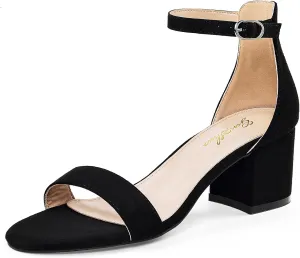 GENSHUO Women's Low Kitten Heel Sandals Strappy Open Square Toe Dress Heels Comfortable Sexy Cute Ankle Strap Wedding Party Prom Summer Heeled Shoes