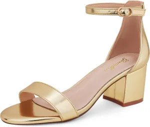 GENSHUO Women's Low Kitten Heel Sandals Strappy Open Square Toe Dress Heels Comfortable Sexy Cute Ankle Strap Wedding Party Prom Summer Heeled Shoes