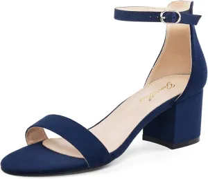 GENSHUO Women's Low Kitten Heel Sandals Strappy Open Square Toe Dress Heels Comfortable Sexy Cute Ankle Strap Wedding Party Prom Summer Heeled Shoes