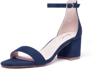 GENSHUO Women's Low Kitten Heel Sandals Strappy Open Square Toe Dress Heels Comfortable Sexy Cute Ankle Strap Wedding Party Prom Summer Heeled Shoes