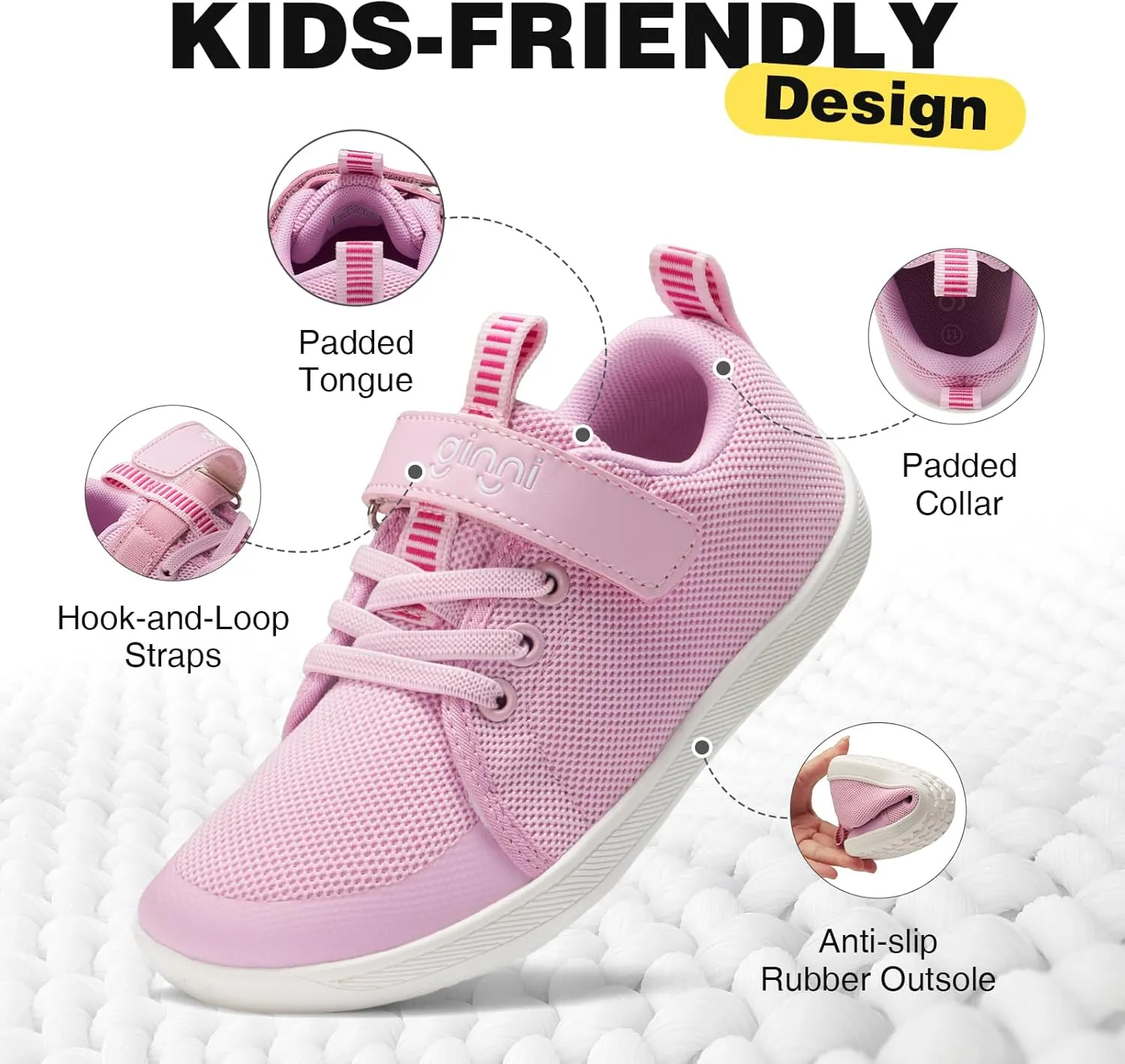GINNI Little Big Kids Wide Barefoot Shoes Boys Girls Walking Shoes Minimalist Sneakers Lightweight Breathable Girls Wide Toe Box Shoes Zero Drop Sole Naturally Splay Kids Barefoot Running Shoes