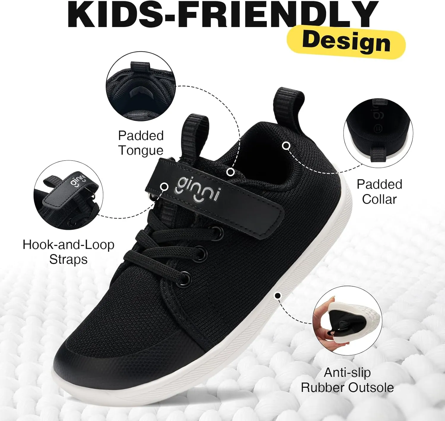 GINNI Little Big Kids Wide Barefoot Shoes Boys Girls Walking Shoes Minimalist Sneakers Lightweight Breathable Girls Wide Toe Box Shoes Zero Drop Sole Naturally Splay Kids Barefoot Running Shoes