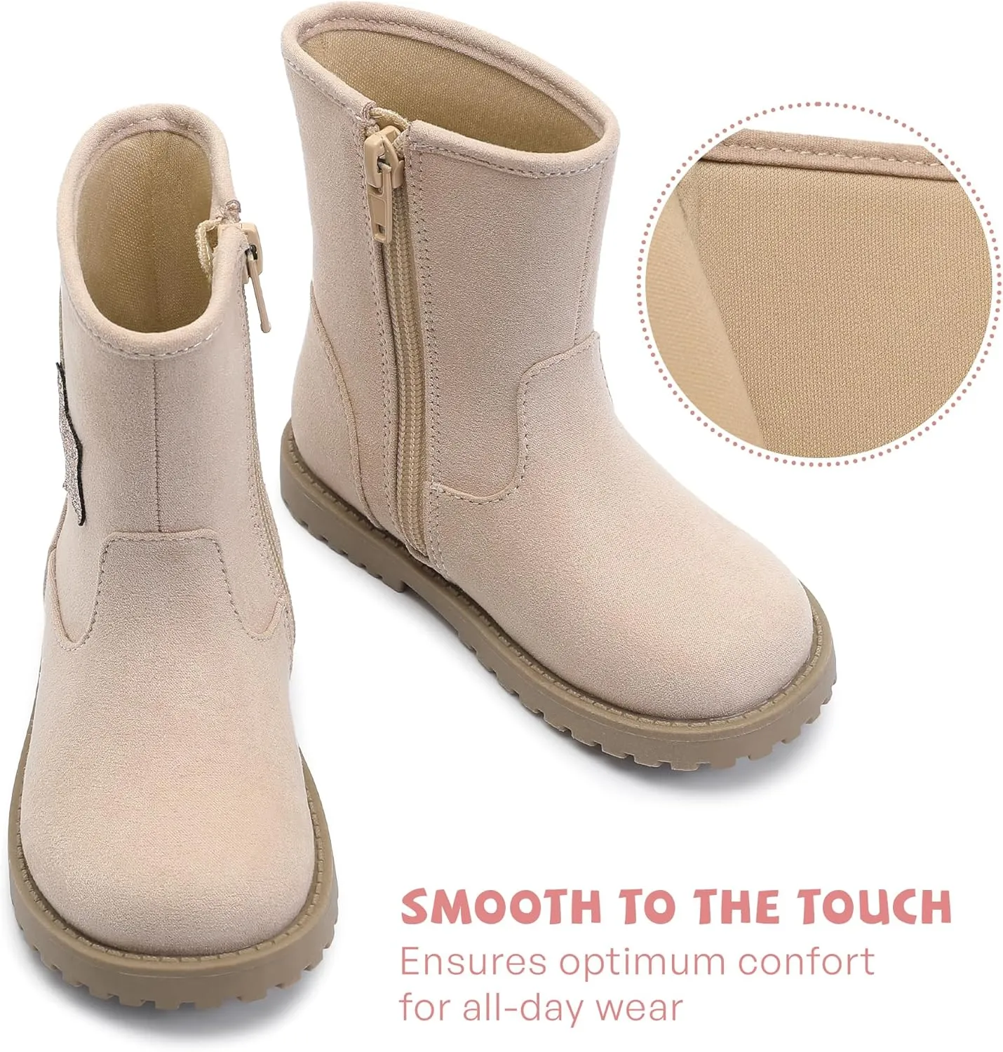Girls Boys Fashion Boots for Kids Cute Dress Boots Non-Slip Side Zipper Toddler/Little Kid