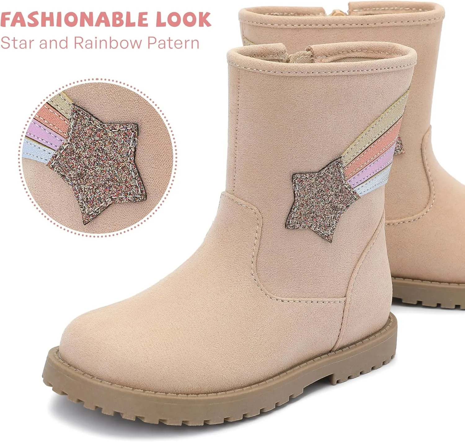 Girls Boys Fashion Boots for Kids Cute Dress Boots Non-Slip Side Zipper Toddler/Little Kid