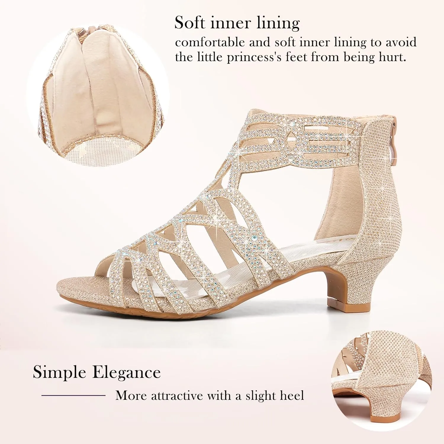 Girls High Heels Dress Pump Sandals Glitter Wedding Flower Party Princess Shoes for Kids Toddler