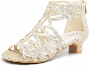 Girls High Heels Dress Pump Sandals Glitter Wedding Flower Party Princess Shoes for Kids Toddler