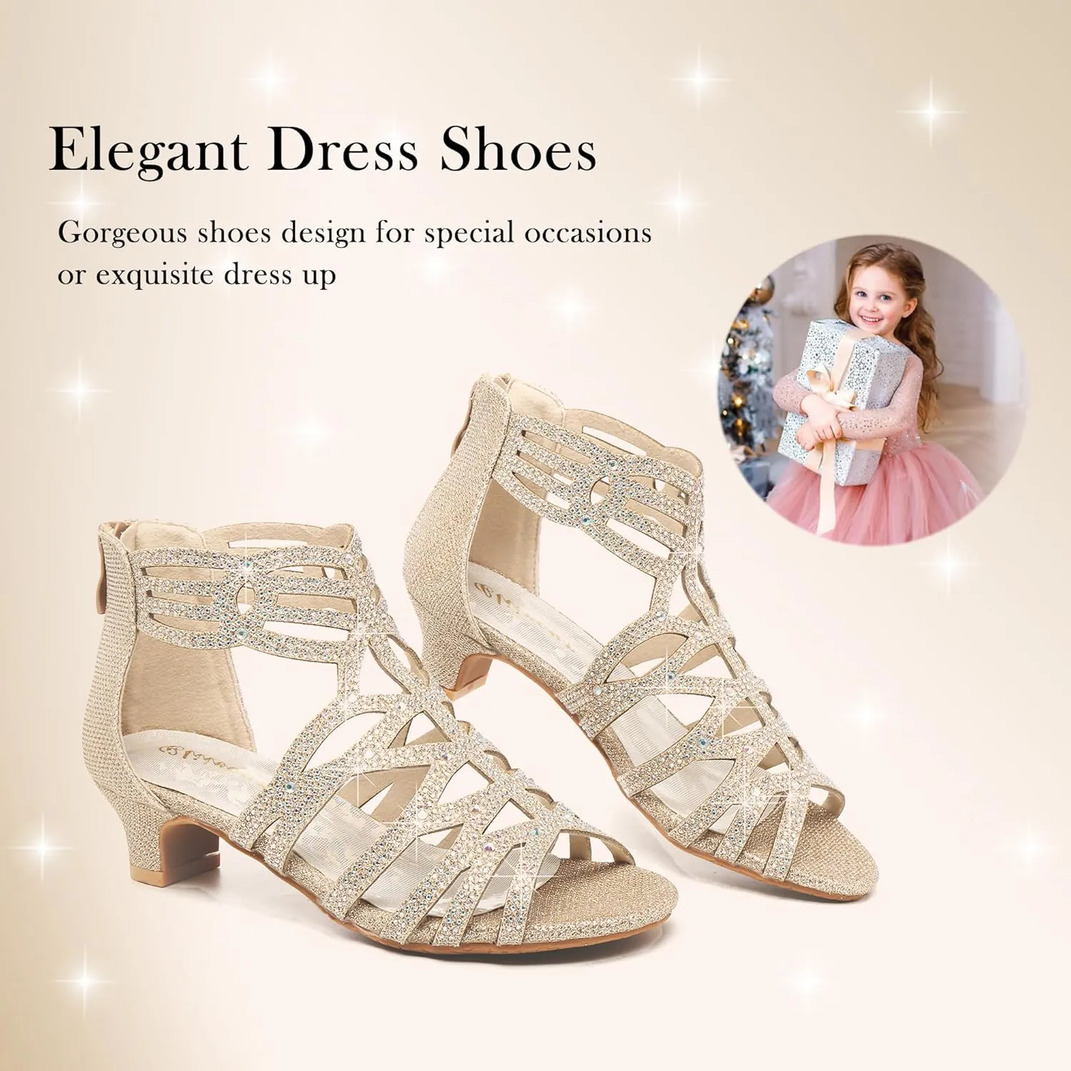 Girls High Heels Dress Pump Sandals Glitter Wedding Flower Party Princess Shoes for Kids Toddler