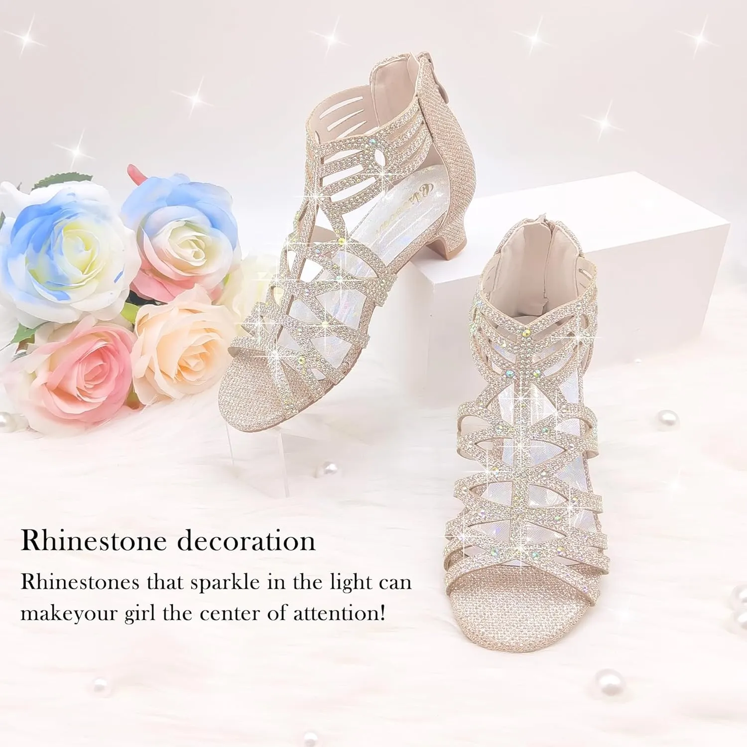 Girls High Heels Dress Pump Sandals Glitter Wedding Flower Party Princess Shoes for Kids Toddler