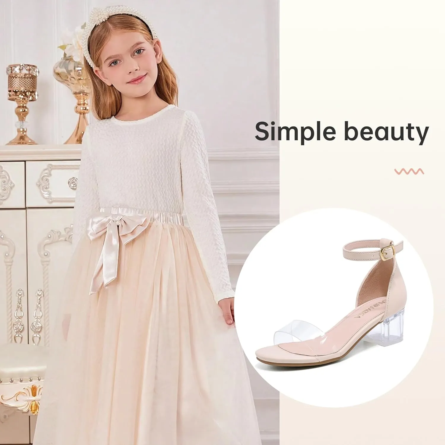 Girls High Heels Sandal for Girls Open Toe Ankle Buckle Strap Dress Shoes for Little Big Kids in Wedding Party Block Chunky Pump Sandals