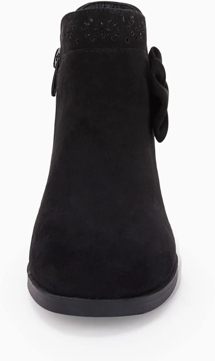 Girls Kids Bow Knot Ankle Boots Faux Suede V Cutout Low Stacked Heel Side Zipper Chelsea Shoes