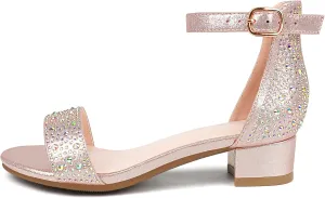 Girl's Low Heel Sandals Ankle Strap Dress Shoes Open Toes Summer Wear for Kids