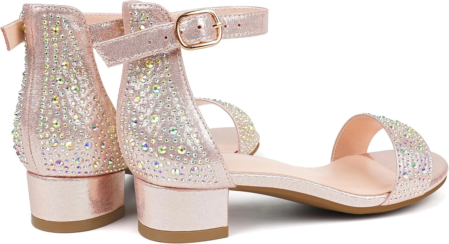 Girl's Low Heel Sandals Ankle Strap Dress Shoes Open Toes Summer Wear for Kids