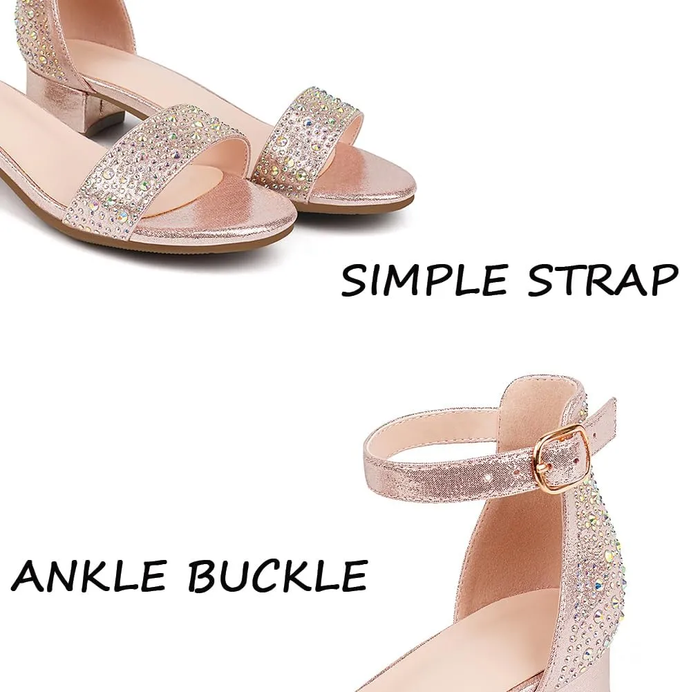 Girl's Low Heel Sandals Ankle Strap Dress Shoes Open Toes Summer Wear for Kids
