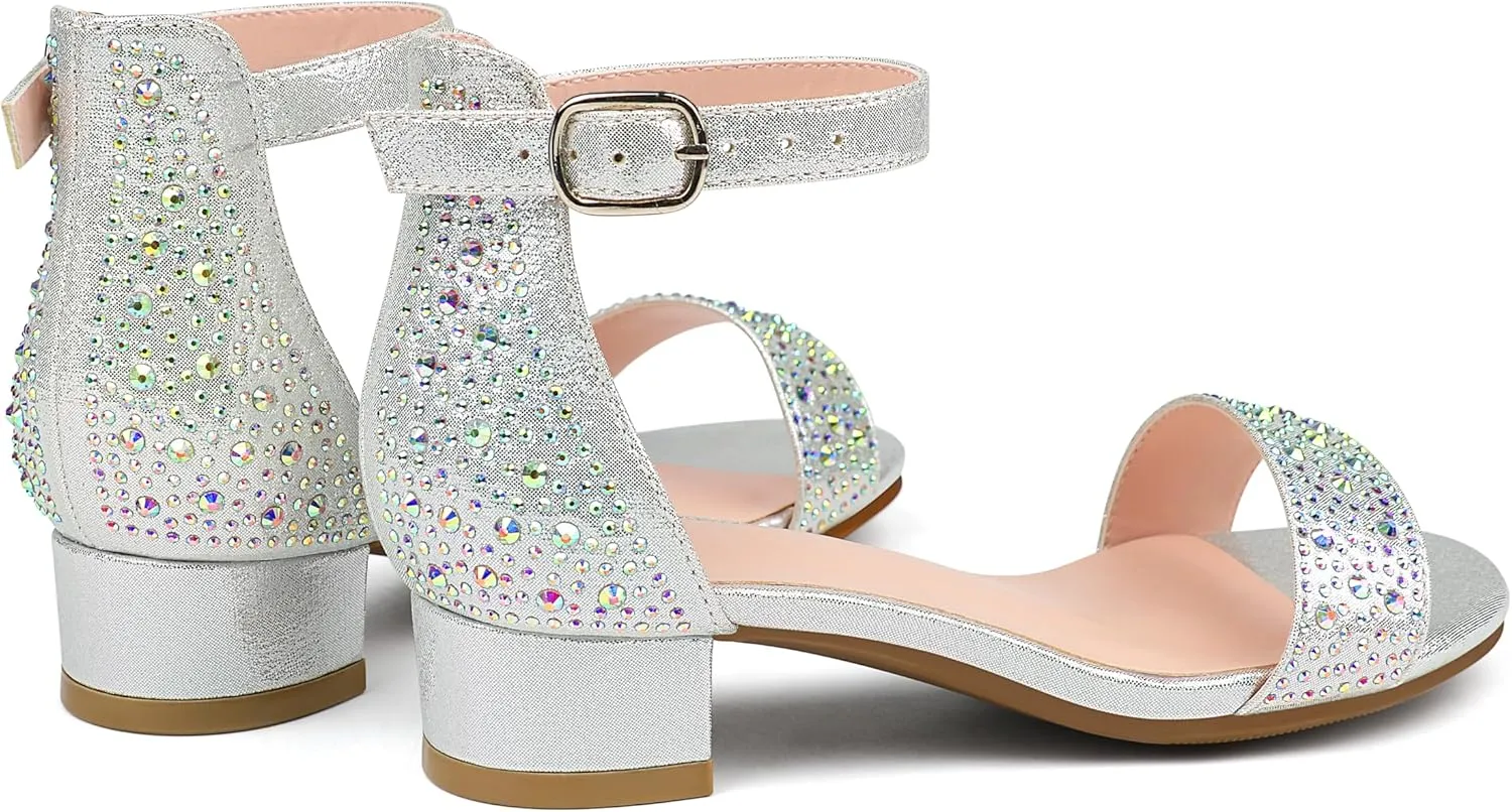 Girl's Low Heel Sandals Ankle Strap Dress Shoes Open Toes Summer Wear for Kids