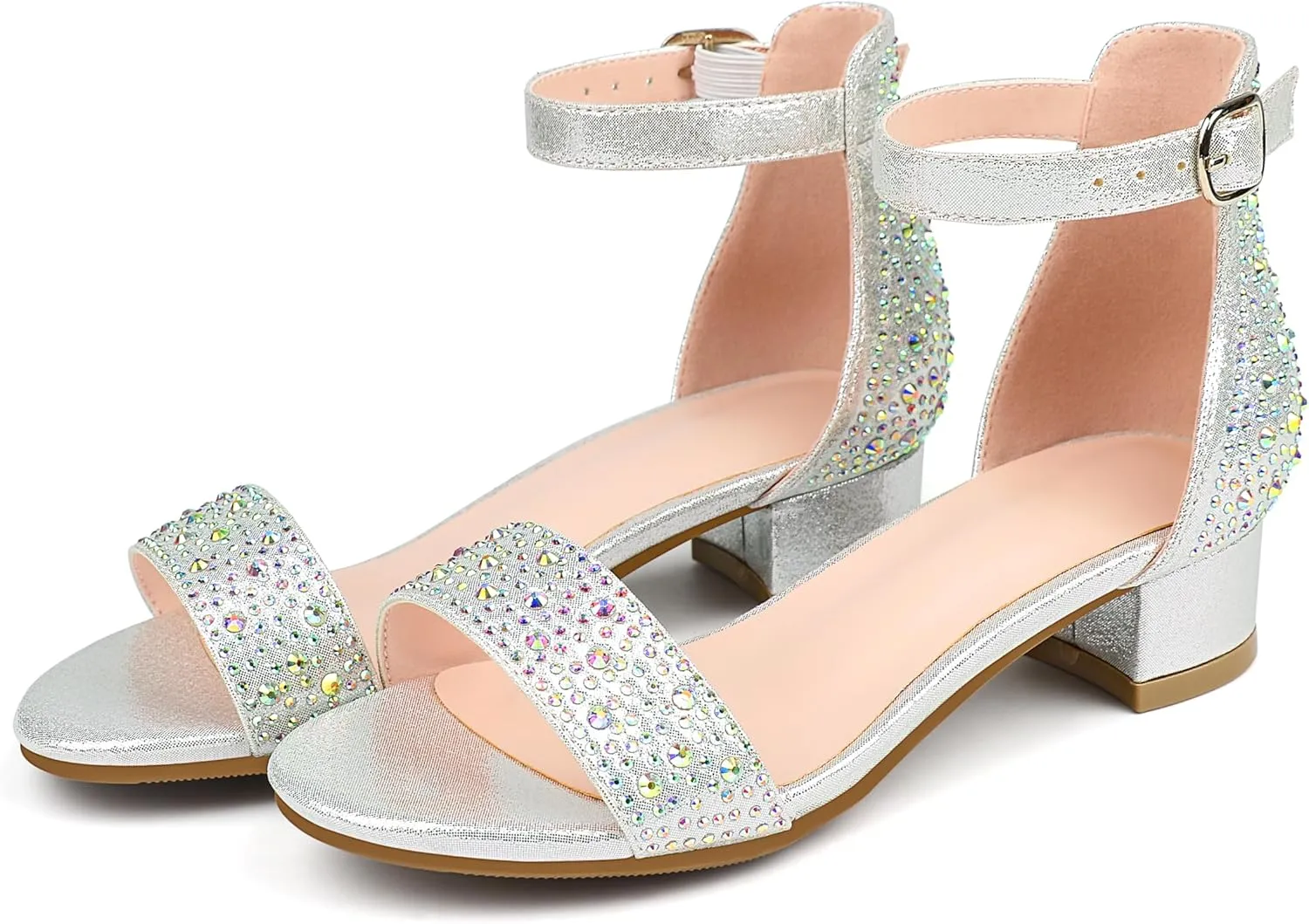 Girl's Low Heel Sandals Ankle Strap Dress Shoes Open Toes Summer Wear for Kids