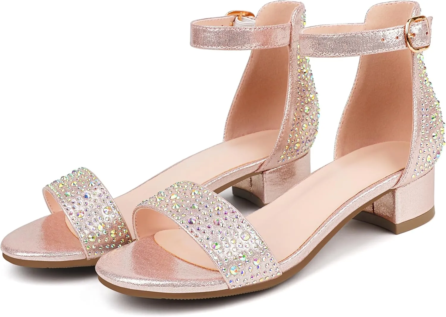Girl's Low Heel Sandals Ankle Strap Dress Shoes Open Toes Summer Wear for Kids