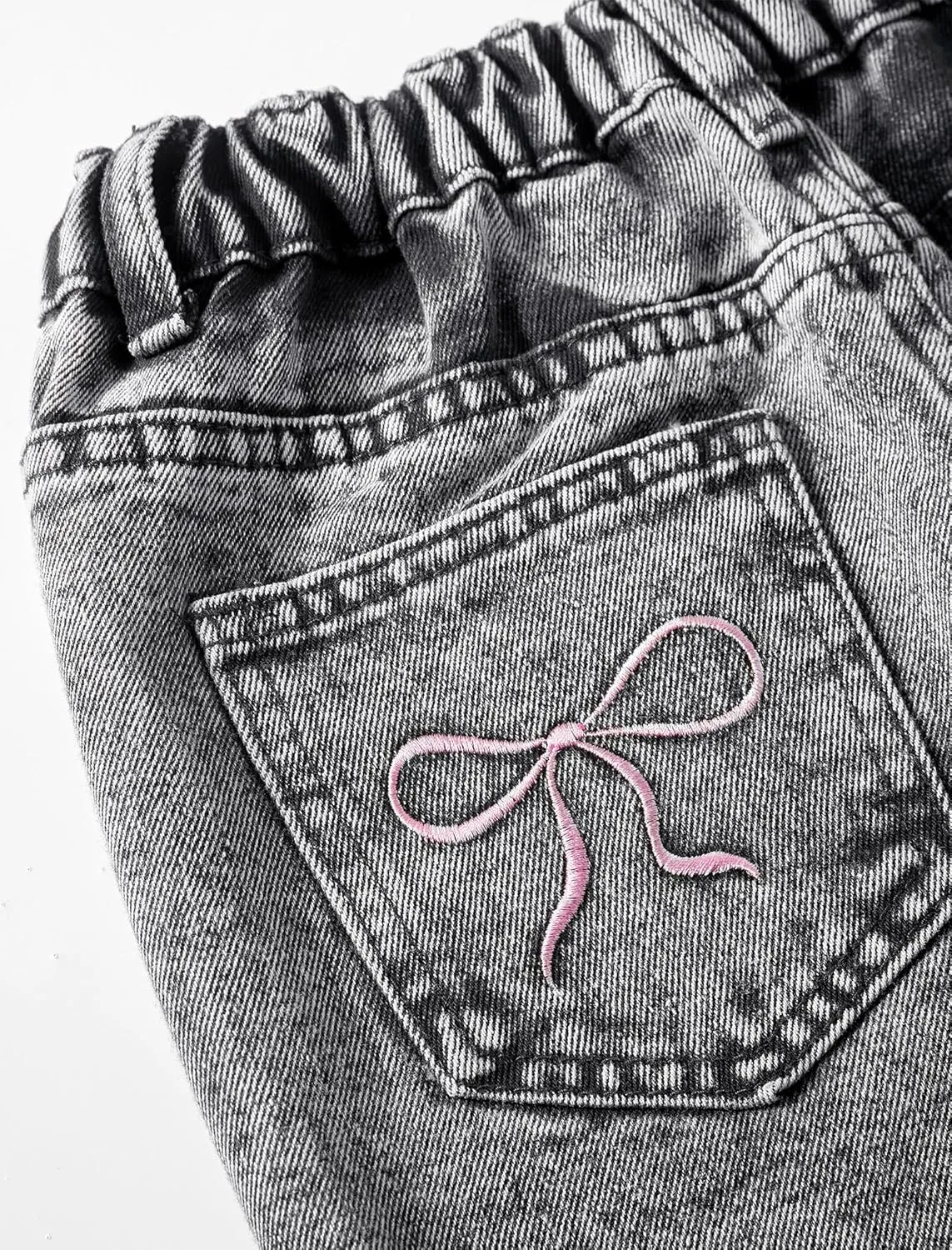 Girls Wide Leg Jeans Baggy Bow Embroidery High Elastic Waist Denim Pants Cute Y2K Trendy Tween Streetwear 8-16Y
