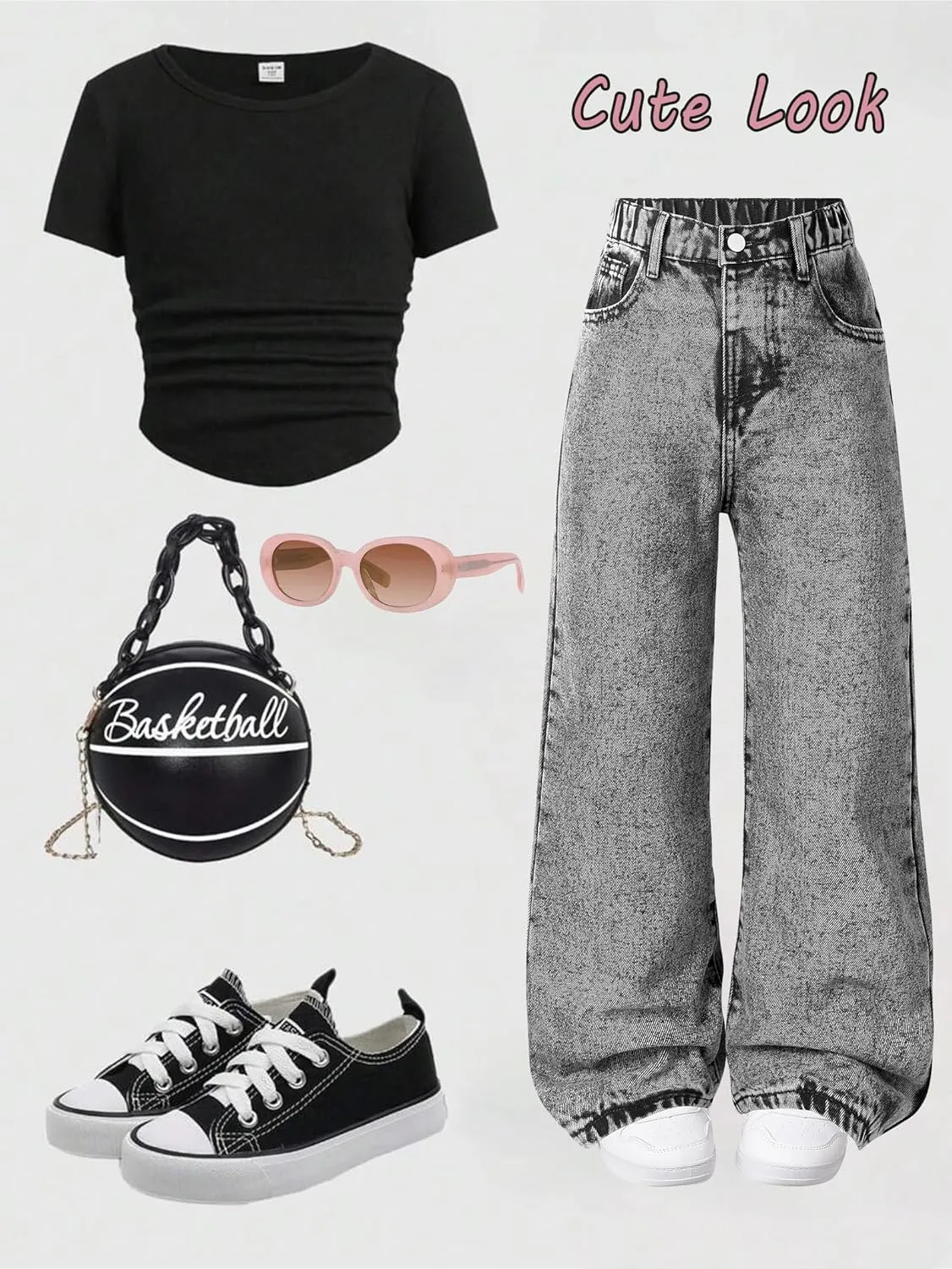 Girls Wide Leg Jeans Baggy Bow Embroidery High Elastic Waist Denim Pants Cute Y2K Trendy Tween Streetwear 8-16Y