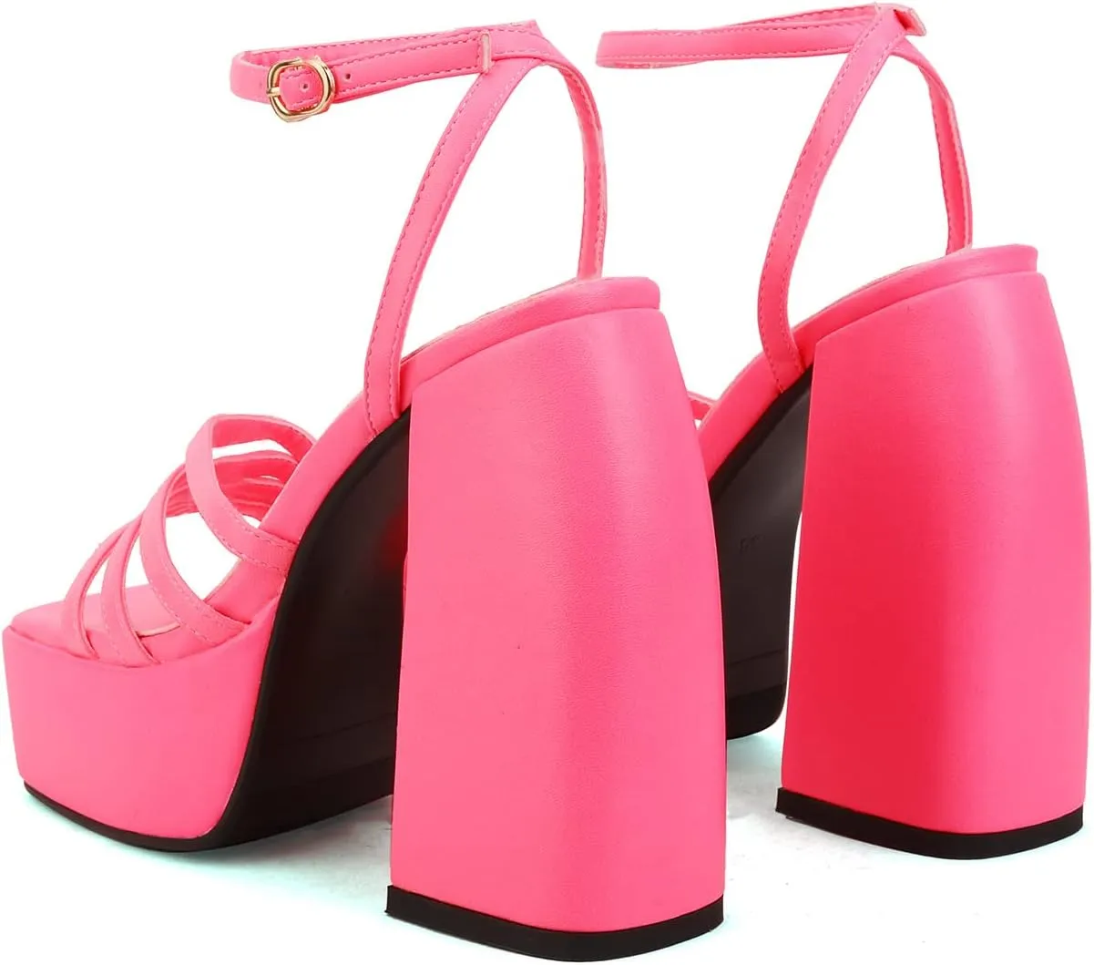 Goolita Summer Open Square Toe Chunky Platform Heels For Women Buckle Ankle Strap Heeled Sandals Slingback Dress Party Shoes