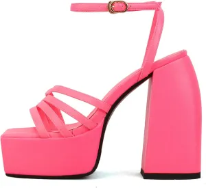 Goolita Summer Open Square Toe Chunky Platform Heels For Women Buckle Ankle Strap Heeled Sandals Slingback Dress Party Shoes