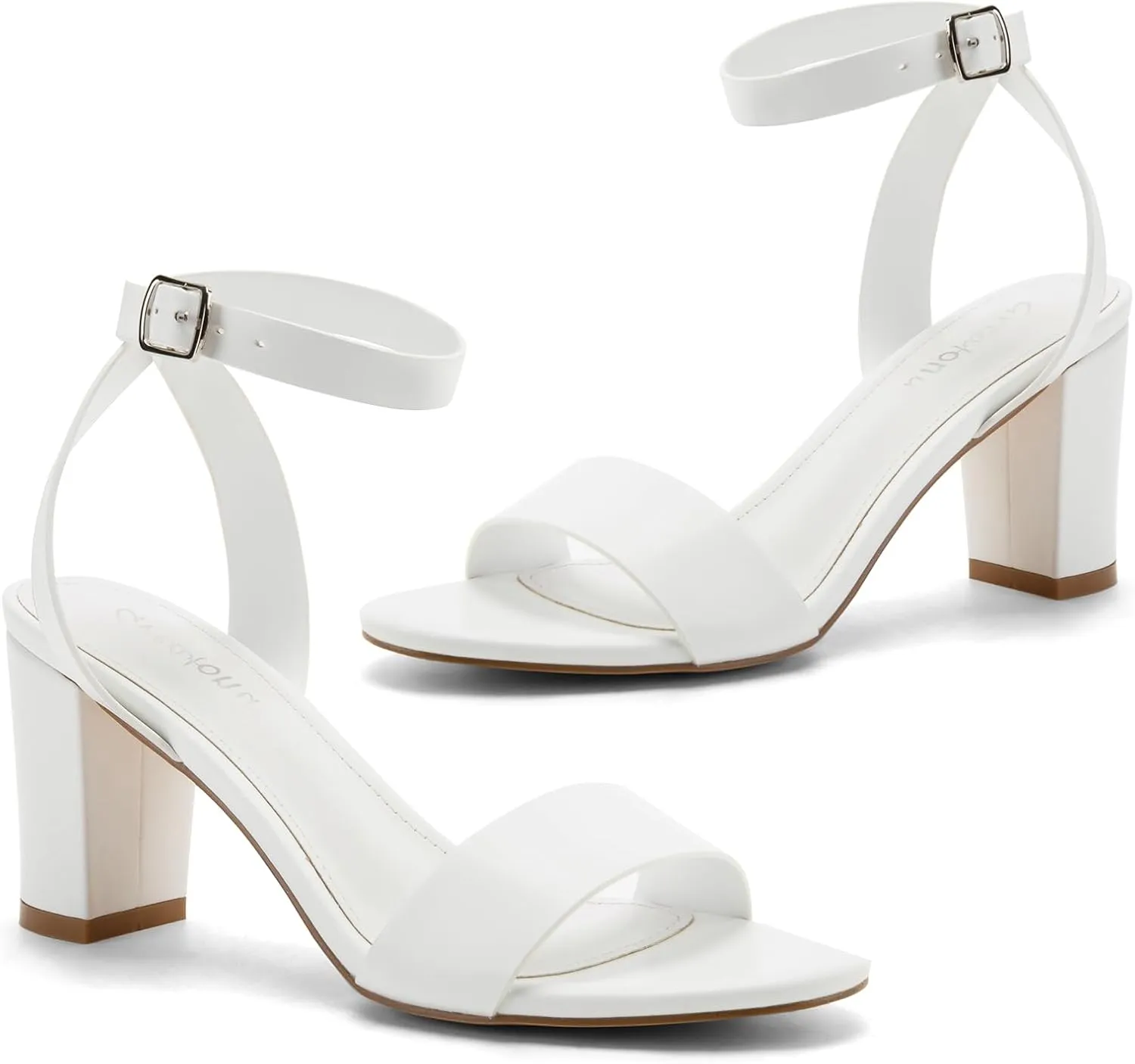 Greatonu Women's Clear Chunky Heels Sandals Open Toe Ankel Strap Block Heel Sandal for Women Dressy Party Wedding Shoes Transparent High Heels Sandals Pumps