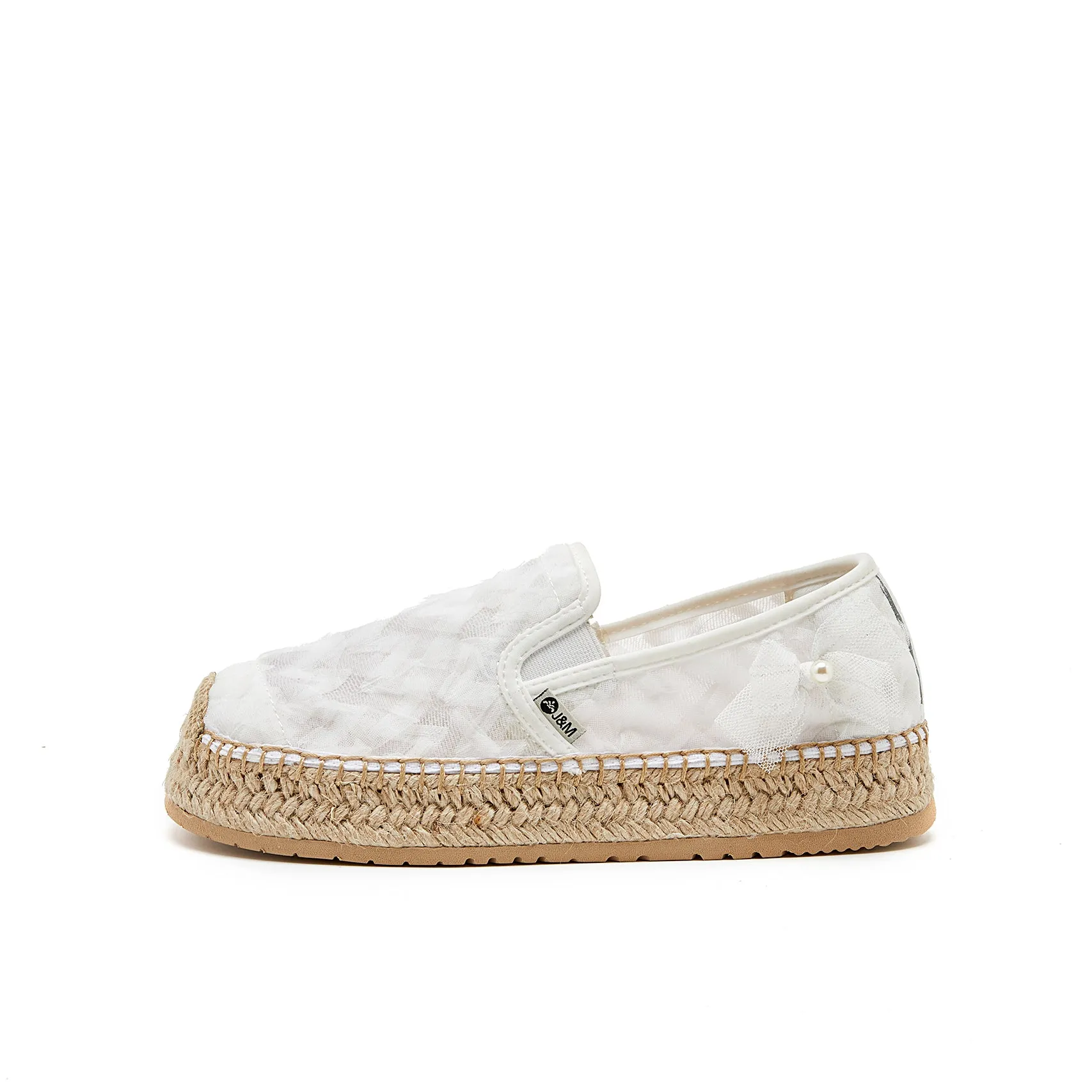 Handmade Women’s Slip-On Espadrille Mesh Loafers in Black-05357W
