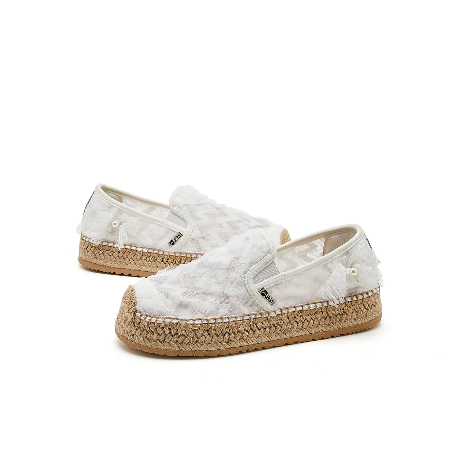 Handmade Women’s Slip-On Espadrille Mesh Loafers in Black-05357W